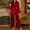 Red, variant on Under $10 Nexjvus Robes for Women 2 Piece Fashion Women Long Sleeves Lace Robe High Waist Silk Pajama Set Size L(US:8)