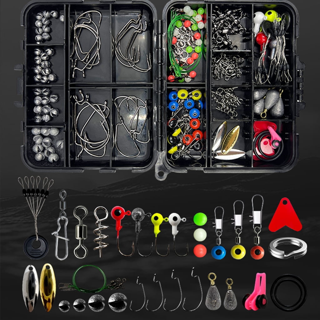 WINDLAND 188pcs Multiple Compartment Fishing Tackle Box Include Beads Fishing Accessories