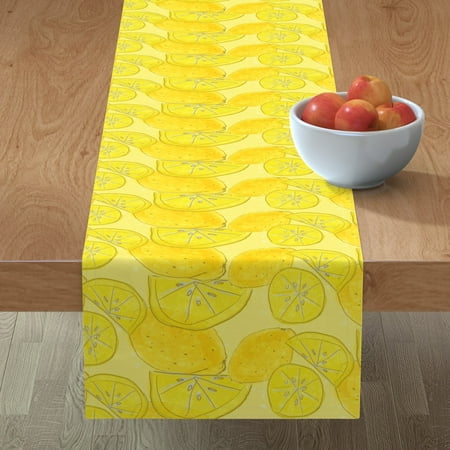 

Cotton Sateen Table Runner 108 - Lemonade Citrus Summer Yellow Fruit Lemons Print Custom Table Linens by Spoonflower