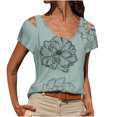 thumbnail image 1 of Tops con estampado de flores recortadas en el hombro de manga corta con cuello redondo a la moda para mujer Fridja bn6154, 1 of 5