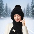 thumbnail image 2 of Daznico Cable Knit Lined Ear Flap Beanie and Ribbed Knit Long Scarf 2 Piece Set Thermal Winter Accessories for Ladies Daily Outdoor Activities in Cold Weather, 2 of 5