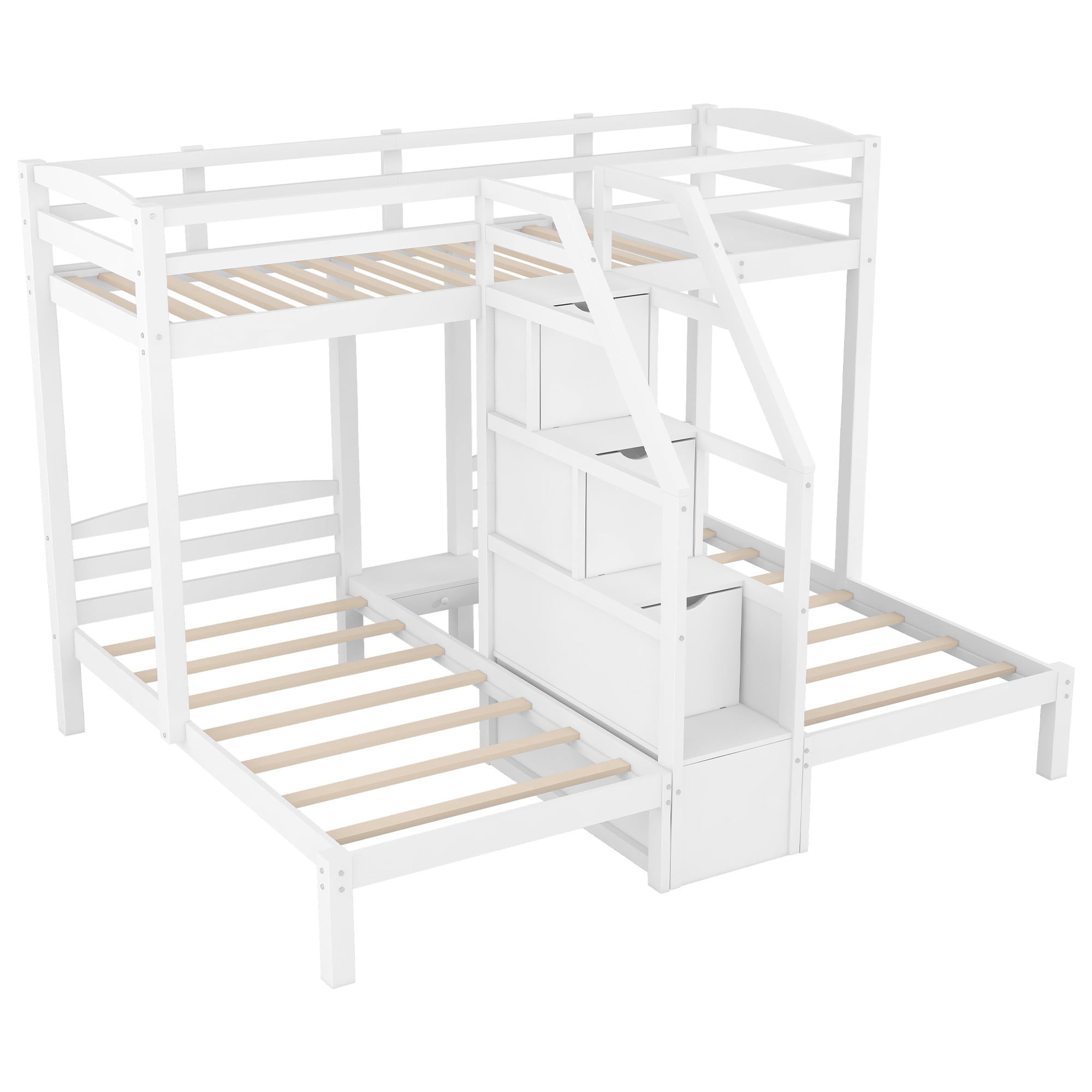EUROCO Full over Twin & Twin Bunk Bed with Ladder and Drawers for Kids Teens Bedroom, 3-in-1 Convertible Bunk for More Kids, White