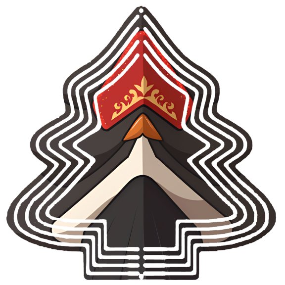 Stylized Metal Hanging Christmas Tree Wind Spinner - Ornate Red Cap with Golden Crown Design Layered Geometric Shapes for Garden Decor