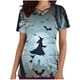 thumbnail image 1 of Tops Cortos para las Mujeres, Halloween Impreso en Cuello en V con Bolsillo, Moda Casual Manga Corta, 1 of 5
