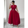 thumbnail image 6 of Red Elegant Maxi Dress With Keyhole Neck, Belted Waist, And Flared Hem For Formal Or Party Occasions, 6 of 6