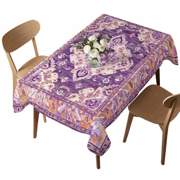 Rectangle Tablecloth, Purple Bohemia Ethnic Pattern Waterproof Table Cloth 60x102 in Vintage Boho Geometric Washable Spillproof Table Cover for Kitchen Dining Party Decor Outdoor Camping