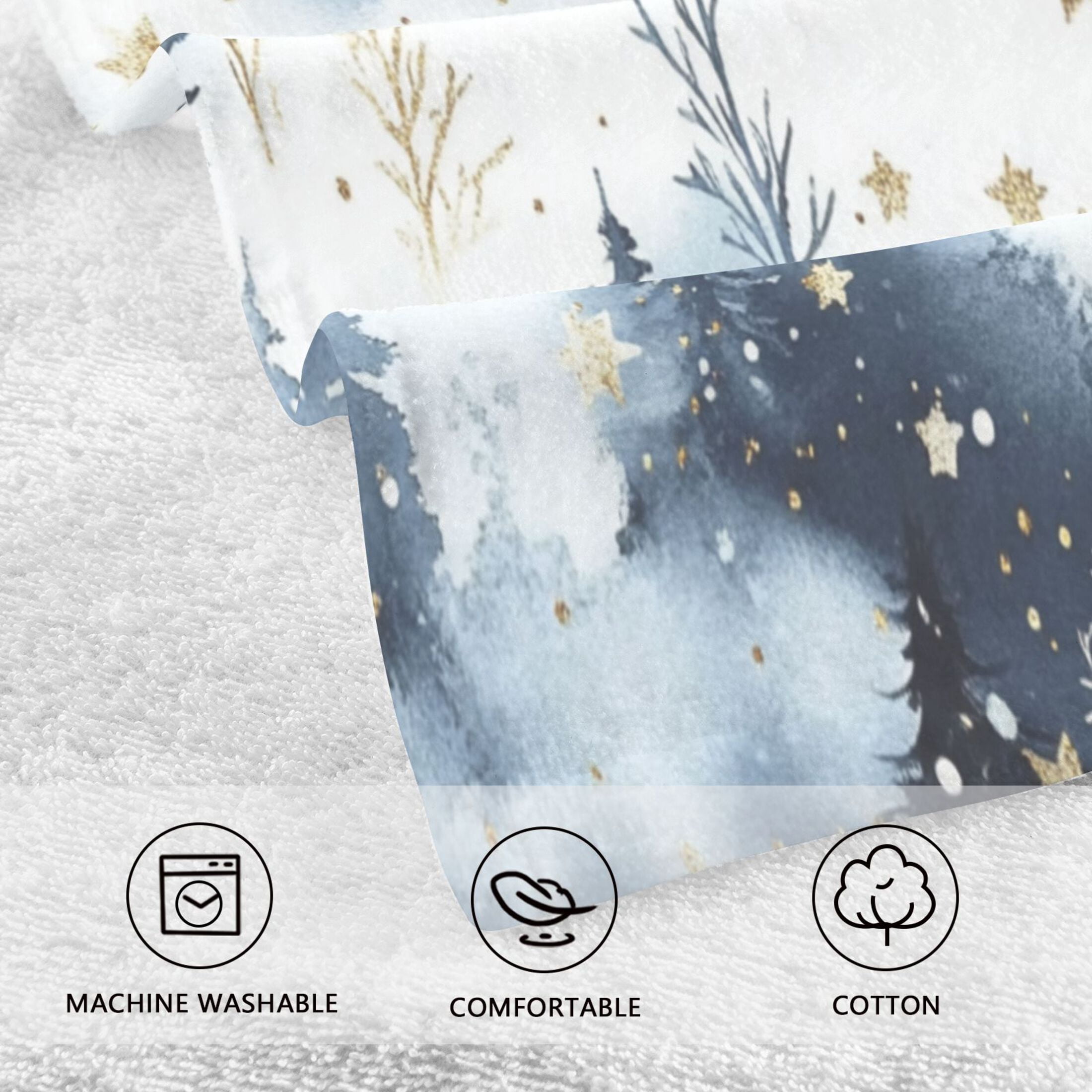 2 Pcs Absorbent Face Towel Bath Hand Towels Soft Breathable Cotton Towel Set for Bathroom Kitchen Hotel Spa Decor Watercolor Winter Wonderland Pattern
