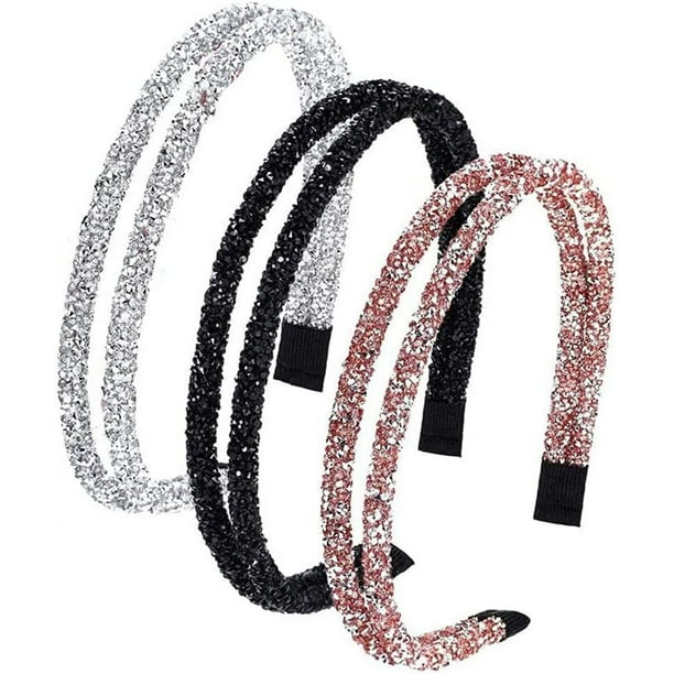 Diadema con diamantes de imitación, diadema de cristal de doble cara, diademas para mujer, bonitos accesorios para el pelo con lazo, para mujeres y niñas (color plateado, negro y champán) oso de fresa Electrónica