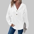 thumbnail image 2 of miqiqism Great discounts！Vneck Hooded Tshirts for Women Casual Long Sleeve Blouse Button Neck Pullover Tops Ribber Knit Oversize Clothing,X04_White,Large, 2 of 6
