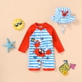 thumbnail image 3 of Younger Tree Baby Boys Swimsuit Toddler Long Sleeve Rash Guard Swimwear One Piece Zipper Bathing Suit with Hat,Size 6-12 Months, 3 of 9