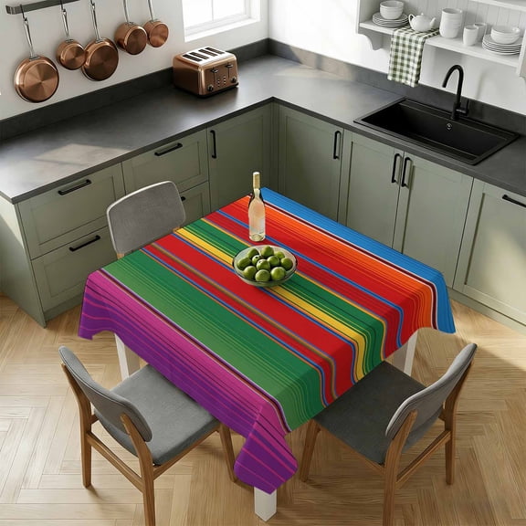 Square Tablecloth-54x54in,Rainbow Mexican Colorful Stripes Waterproof Table Cloth Kitchen Dining Tables Cover for Indoor Outdoor Wedding Holiday Party,Modern Abstract Line Art