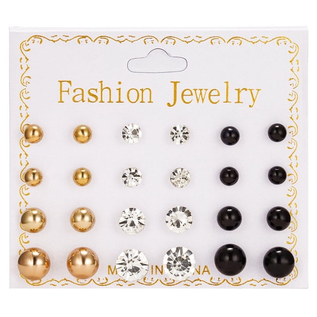 12 Pairs Rhinestones Claw Earrings Women Stud Earring Set Ear Clip Pin Set Girls Jewelry Holiday Gift