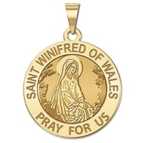 Saint Winifred of Wales Religious Medal - 2/3 Inch Size of Dime, Solid 14K Yellow Gold