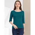 thumbnail image 3 of CamiseAjustaCon Cuello Redondo Y Mangas Al Codo PaMujer Azul verde L, 3 of 6