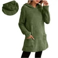 thumbnail image 2 of Women's Trendy Fleece Hoodies Loose Casual Warm Long Sleeve Solid Color Fluffy Pullover Coats with Pockets (L, Army Green), 2 of 7