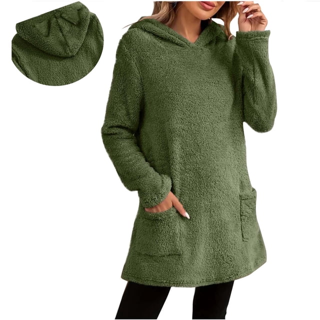 Robe Chandail Sherpa Femme - Robe Courte Duveteuse Hiver 2025 Chaude en Molleton avec Poches