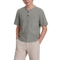 thumbnail image 2 of Boys Henley T-Shirt Gray Short Sleeve | Kids Moisture Wicking Polo Alternative Shirt with Pocket | Relaxed Fit Polyester Top for Ages 5-15,Size 5-6 T, 2 of 9