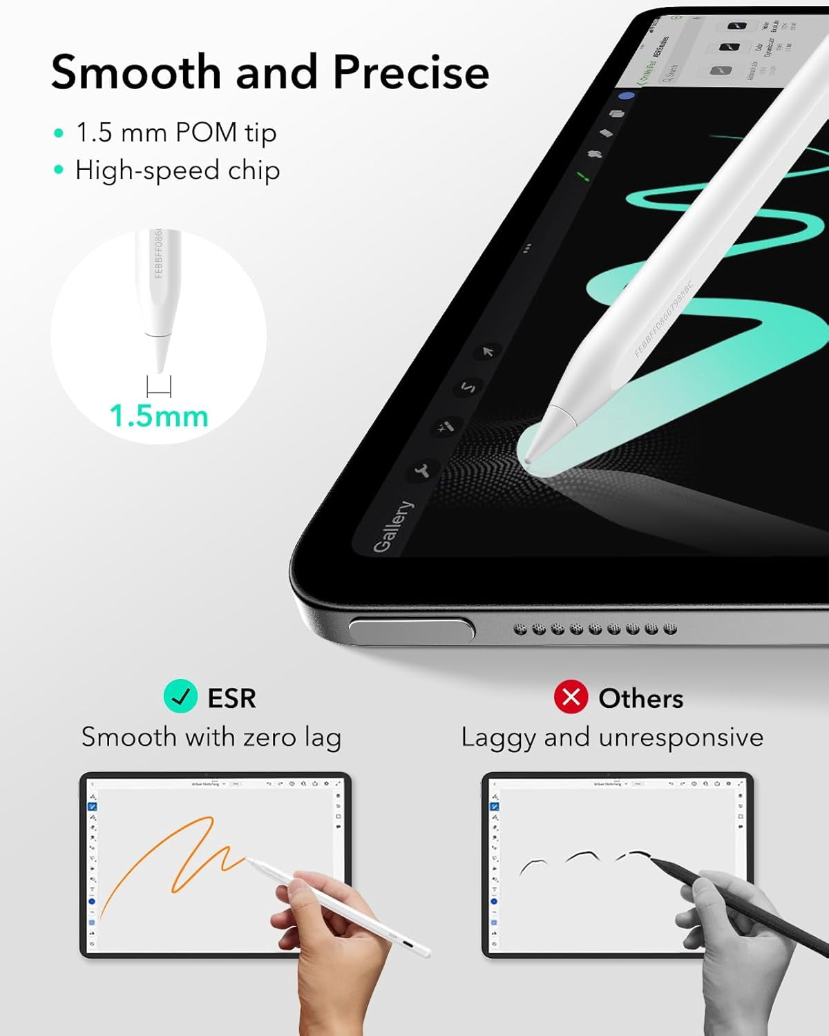 ESR Geo Digital Pencil Compatible with Apple iPad 2018-2026 (A16/10/9/8, Air 13/11, Pro 12.9/13/11, Mini 7/6/5), Find My & Easy Shortcuts, White (No Wireless Charging)