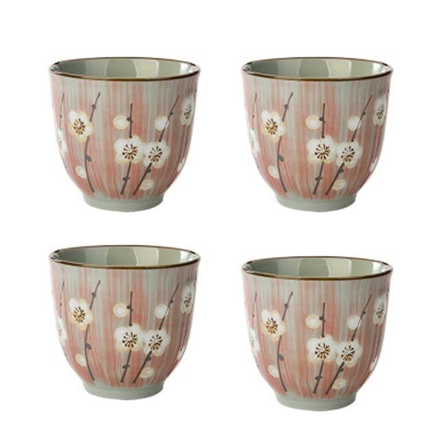 Panda Superstore PS-HOM367144011-SUE02247 Japanese Style Sakura Ceramic  Teacups Small Straight Wine Cups, Pink - 150 ml - 4 Piece