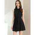 thumbnail image 4 of Unique Bargains Femmes Sans Manches Col Rabattable Bouton vers le Haut Cordon de Serrage Taille Chemise Robe Noir S, 4 of 6