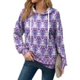thumbnail image 3 of Hoodies For Women Oversized Winter Cute Sweatshirts Pullover Trendy Fall Clothes, Retro Print Lightweight Design without Pockets for Fall Winter Fashion and Comfort,Purple,L, 3 of 8