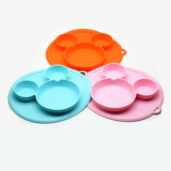 Children's Silicone Suction Cup Plate and Bowl Set - Food Container Tableware for Kids - Pink Placemat
