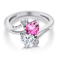 thumbnail image 3 of Gem Stone King 925 Sterling Silver Pink Mystic Topaz White Moissanite and White Lab Grown Diamond Ring for Women (1.78 Cttw, Heart Shape 6MM, Gemstone Birthstone, Size 7), 3 of 6