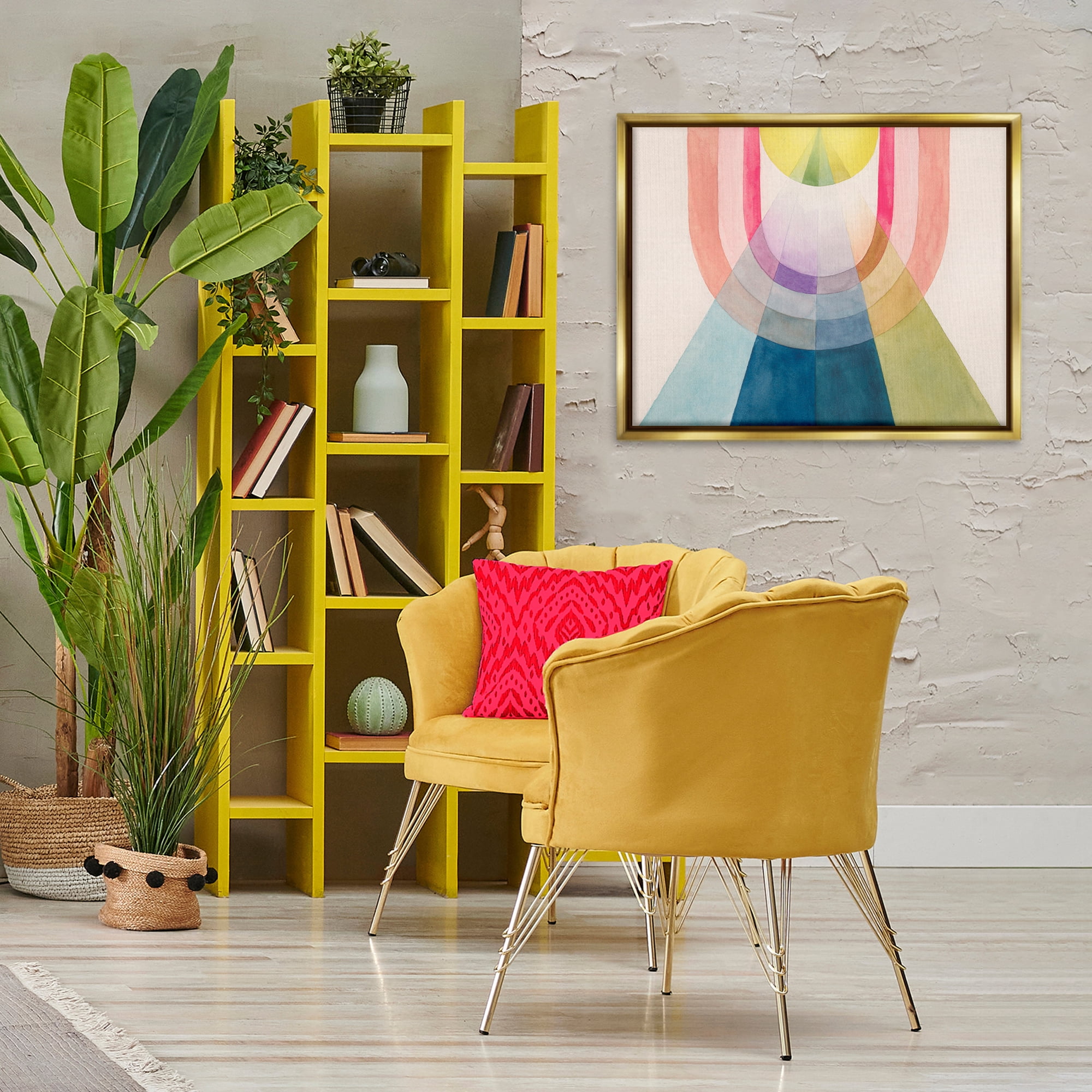 Stupell Industries Abstract Arches & Rays Abstract Painting Gold Floater Framed Canvas Art Print Wall Art, 31 x 25