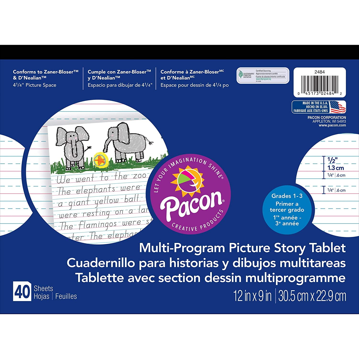 Pacon Handwriting Paper, D'Nealian Grades 13 / ZanerBloser Grade 2, 1/2" x 1/4" x 1/4" Ruled