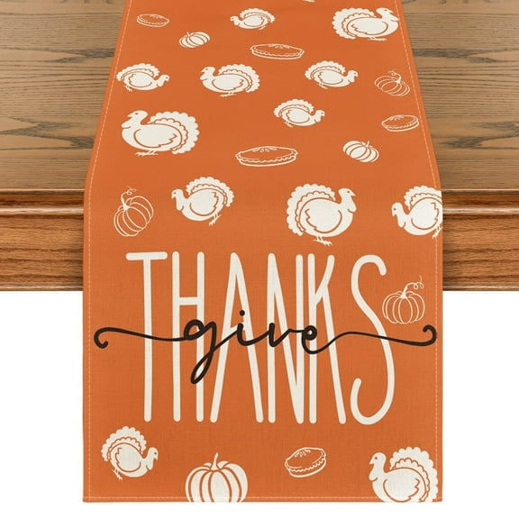 Smile Give Thanks Orange Thanksgiving Table Runner 13 x 72 Inch