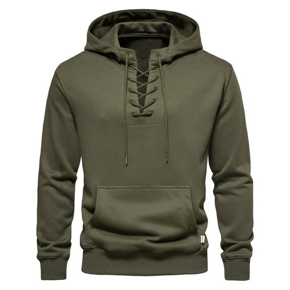 IROINNID Plain Hoodies Pullover for Men Cozy Solid Hooded Have Pockets Long Sleeve Sweatshirt Blouse Tops Deals,Olive Green