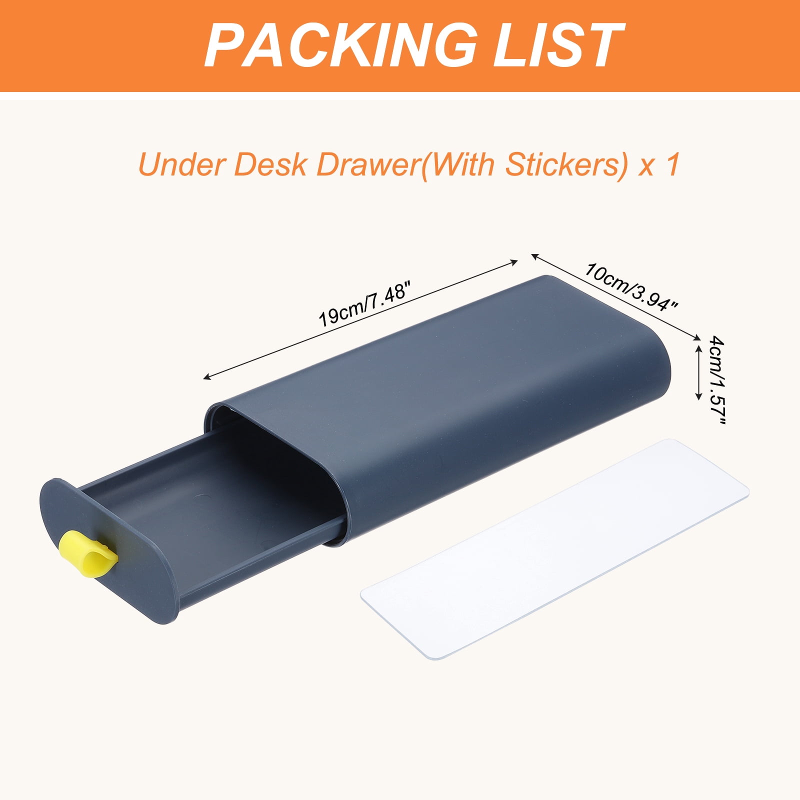 Uxcell Under Desk Drawer Self-Adhesive Slide Out Storage Box Attachable Organizer for Home Office Classroom, Dark Blue, 1 Pcs