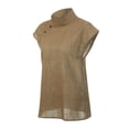 thumbnail image 3 of Blusa de algodón para mujer, cuello alto, abotonado lateral, manga corta, tallas grandes, moda infor Abanopi Verde/5X-grande, 3 of 7