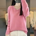 thumbnail image 4 of TKLPEHG Womens Long Sleeve Tops V Neck Knitted Sweaters Pullover Lightweight Classic Solid Color Loose Fashion Casual Pullover (Pink,XXL), 4 of 5