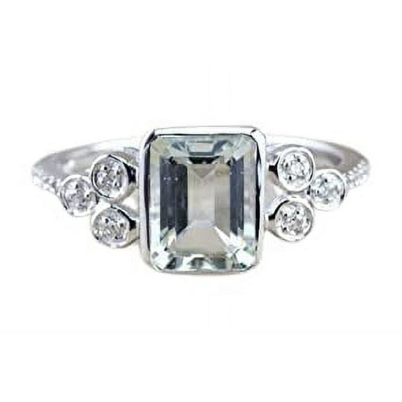 HeartsAndYou 1.6ct Emerald Cut Moissanite Petite Round Accents Solitaire Ring 18k White Gold Over Silver