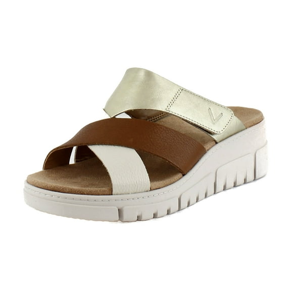 Vionic Women's Uptown Sunset Wedge Slide Sandal Tan/Gold Leather 8M