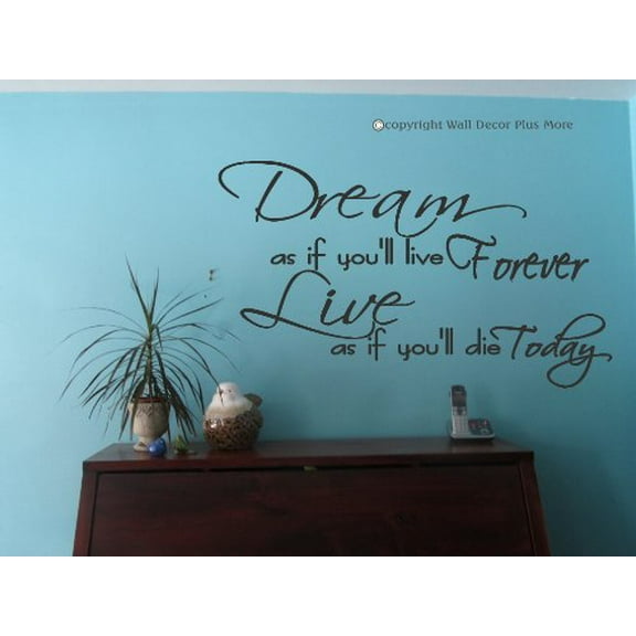 Dream As If You'll Live Forever Wall Decals Sticker Quote Art, 36x20-Inch, Storm Gray