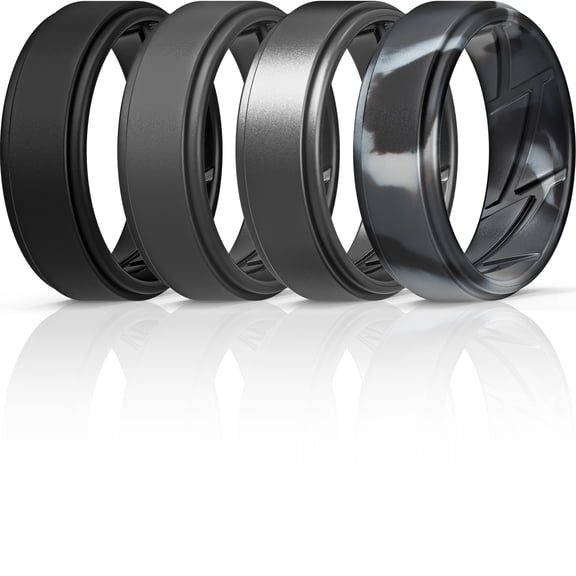 ThunderFit Silicone Wedding Rings for Men Breathable Airflow Inner Grooves, Step Edge Sleek Design Rubber Engagement Bands 8mm Wide 2mm Thick, Variety Multipack 1-7