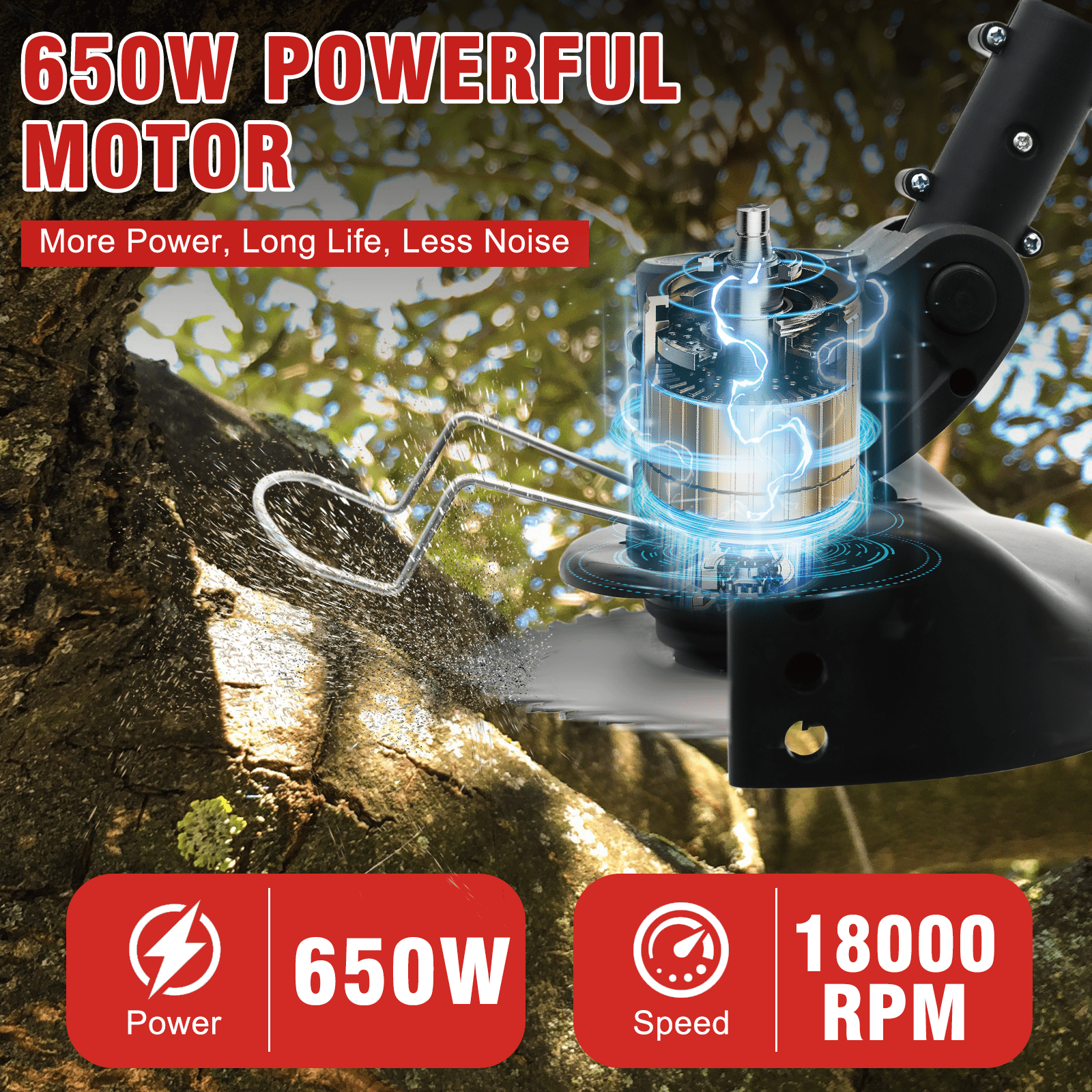 BAOKALER 24V Black Electric Weed Eater Lawn Edger Cordless Grass String Trimmer Cutter + 2 Batteries & 3 Types Blades