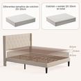 thumbnail image 4 of Marco de Cama Matrimonial Tapizado con Cabecera Wingback, Estructura de Acero y Listones de Madera, Beige, 196 x 145 x 119 cm, 4 of 8