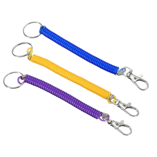 Unique Bargains 6.7' Spiral Retractable Spring Coil Keychain, 3 Pack, Purple Yellow Blue