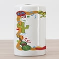 thumbnail image 3 of Fiesta Ceramic Toothbrush Holder, Cartoon Drawing Style Mexican Pinata Taco Chili Pepper Sugar Skull Pattern Guitar, Decorative Versatile Countertop for Bathroom, 4.5" X 2.7", Multicolor, 3 of 4