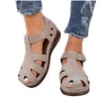 thumbnail image 6 of KEGIRLOM Women's Fashionable Casual Summer Solid Color Peep Toe Hollowed-Out Wedge Sandals Brown 8.5, 6 of 8
