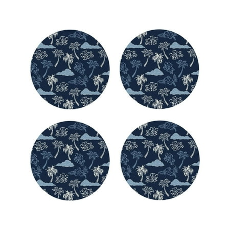 

Coasters Set of 4 - Hawaiian Blue Style Drink Coasters for Tabletop Protection Leather Coasters for Living Room Decor and Housewarming Gift Round Shape