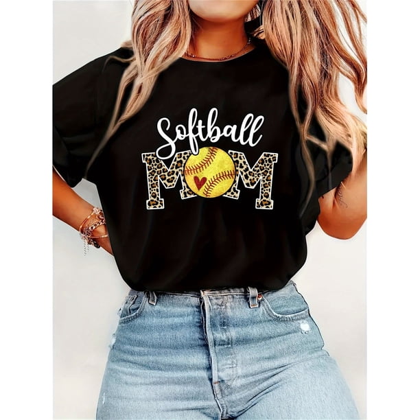 Mother'S Softball Mom Dance Mom Baseball Mom Mother Print T-shirts Funny Patterns Short-Sleeved Women'S Casual Tops for Everyday WearZYF-106