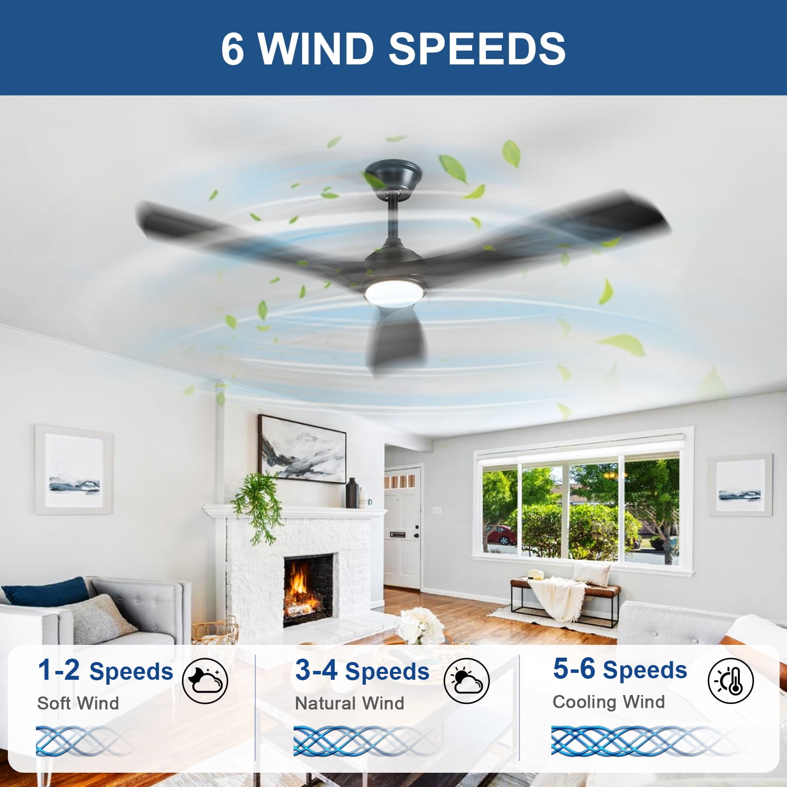 DingLiLighting Modern Ceiling Fan with Lights: 52-Inch Black Flush Mount Ceiling Fan with Remote APP Control - Dimmable 3-Blade Fans for Indoor Outdoor 24W 3CCT Dimmable Timer DC Motor