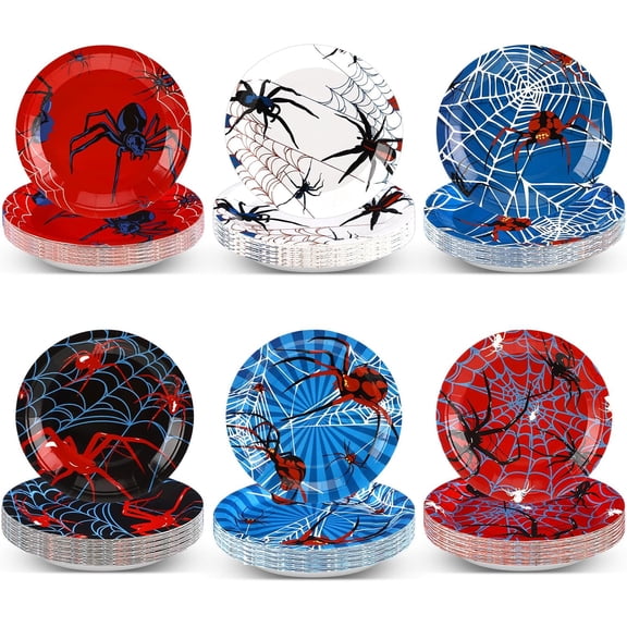 60 Pcs Spider Web Paper Plates Bulk Spider Party Supplies 7 Inches Disposable Round Dessert Plates for Hero Themed Birthday Party Dinner Supplies