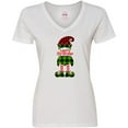 thumbnail image 3 of Inktastic Merry Christmas Elf in Red and Green Plaid Women's V-Neck T-Shirt, 3 of 5