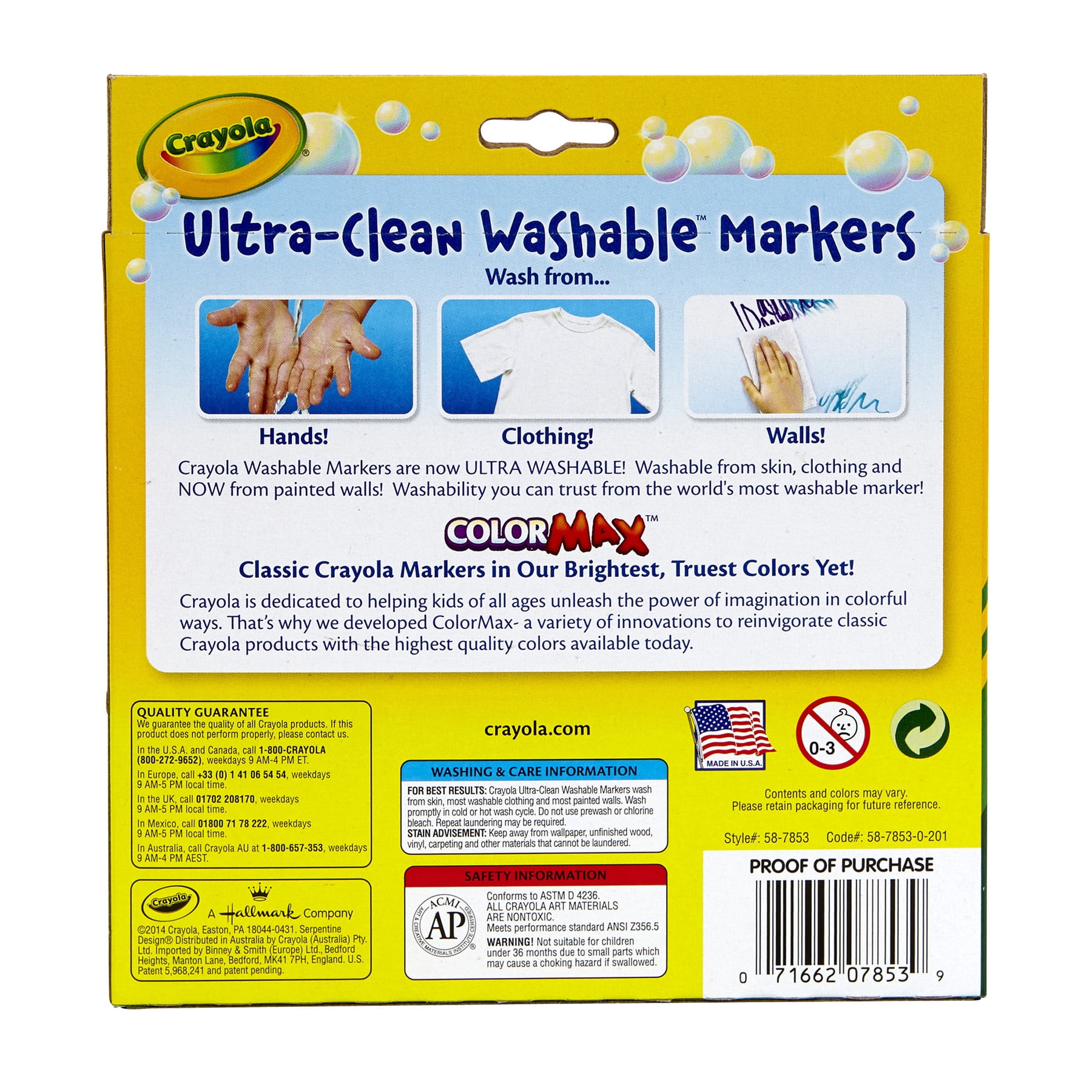 Crayola Ultra-Clean Washable Bold, Broad Line, Color Max Markers, 10 Per Pack, 6 Packs
