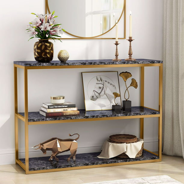 Tribesigns 3 Tier Console Table Gold, Metal Console Table With Marble Top